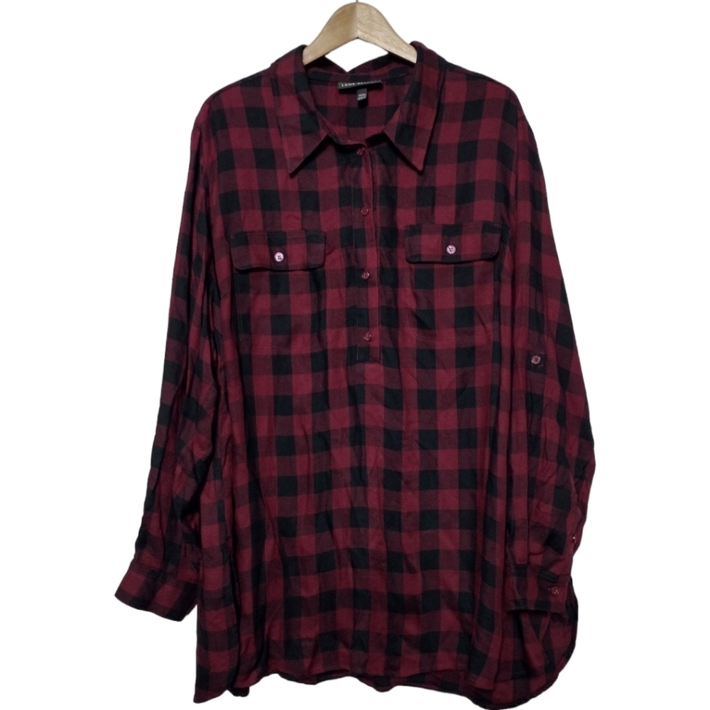 Lane Bryant Plaid Popover Roll Sleeve Tunic Top 18/20